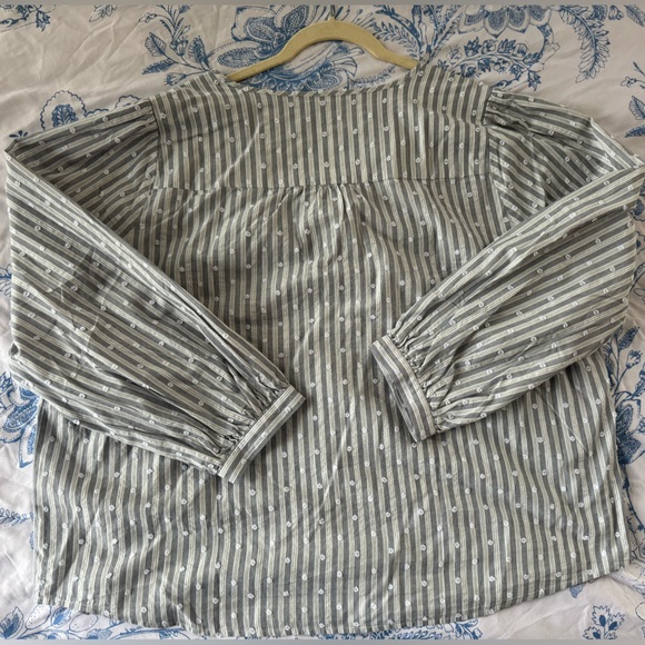 NWT J. Crew plus navy white Striped Button-Up long sleeve 100% cotton Blouse - Picture 2 of 5